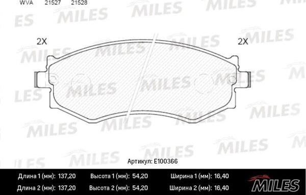 Miles E100366 - Гальмівні колодки, дискові гальма autocars.com.ua