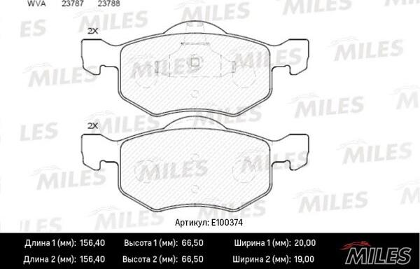 Miles E100374 - Гальмівні колодки, дискові гальма autocars.com.ua