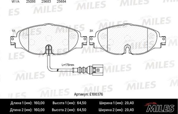Miles E100376 - Тормозные колодки, дисковые, комплект avtokuzovplus.com.ua