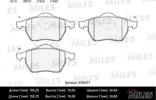 Miles E100377 - Тормозные колодки, дисковые, комплект avtokuzovplus.com.ua