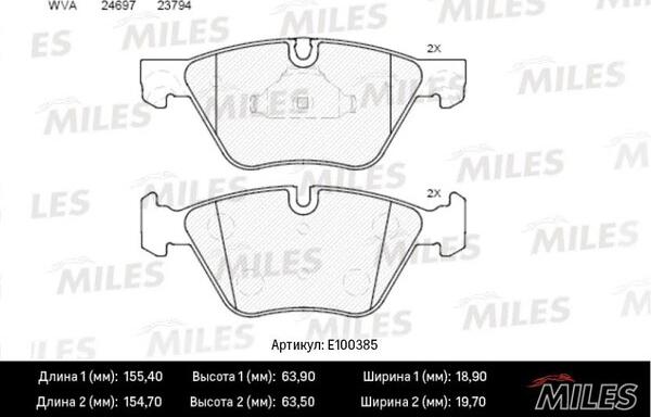Miles E100385 - Тормозные колодки, дисковые, комплект avtokuzovplus.com.ua