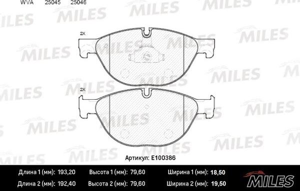 Miles E100386 - Тормозные колодки, дисковые, комплект avtokuzovplus.com.ua