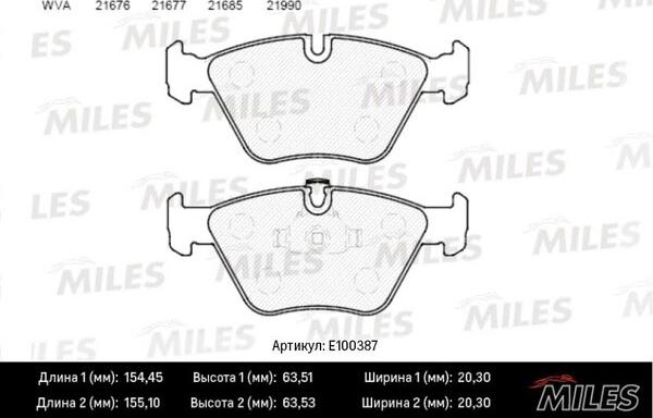 Miles E100387 - Тормозные колодки, дисковые, комплект avtokuzovplus.com.ua
