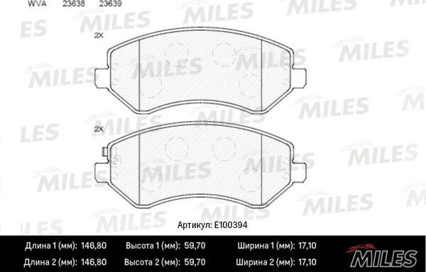 Miles E100394 - Гальмівні колодки, дискові гальма autocars.com.ua