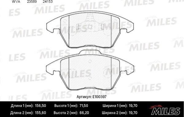Miles E100397 - Гальмівні колодки, дискові гальма autocars.com.ua