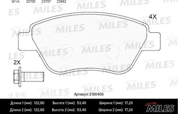 Miles E100400 - Гальмівні колодки, дискові гальма autocars.com.ua