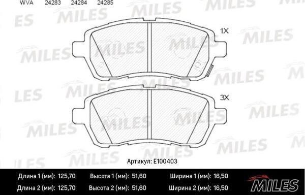 Miles E100403 - Гальмівні колодки, дискові гальма autocars.com.ua