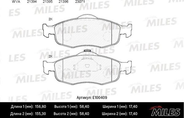 Miles E100409 - Тормозные колодки, дисковые, комплект avtokuzovplus.com.ua
