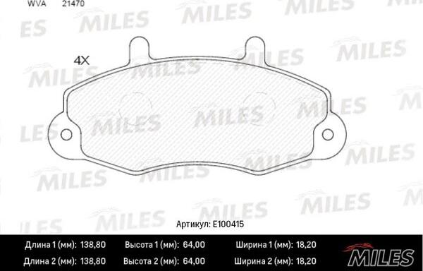 Miles E100415 - Гальмівні колодки, дискові гальма autocars.com.ua