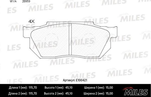 Miles E100421 - Гальмівні колодки, дискові гальма autocars.com.ua