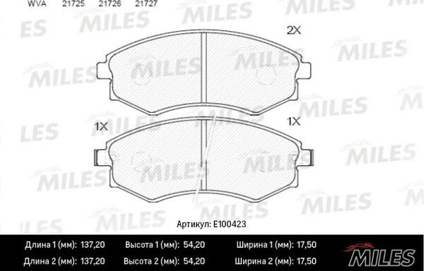 Miles E100423 - Гальмівні колодки, дискові гальма autocars.com.ua