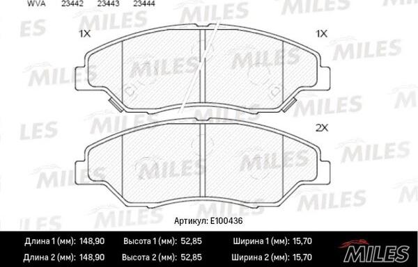 Miles E100436 - Гальмівні колодки, дискові гальма autocars.com.ua