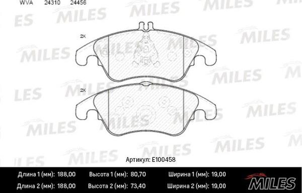 Miles E100458 - Тормозные колодки, дисковые, комплект avtokuzovplus.com.ua