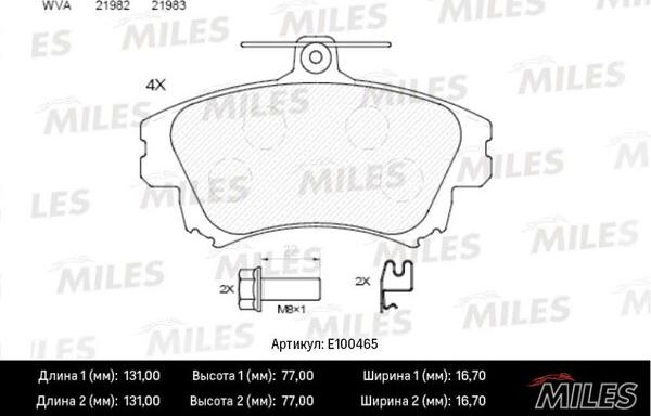 Miles E100465 - Тормозные колодки, дисковые, комплект avtokuzovplus.com.ua