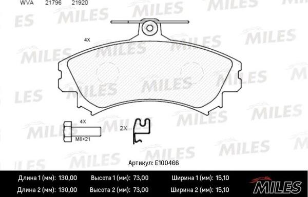 Miles E100466 - Тормозные колодки, дисковые, комплект avtokuzovplus.com.ua