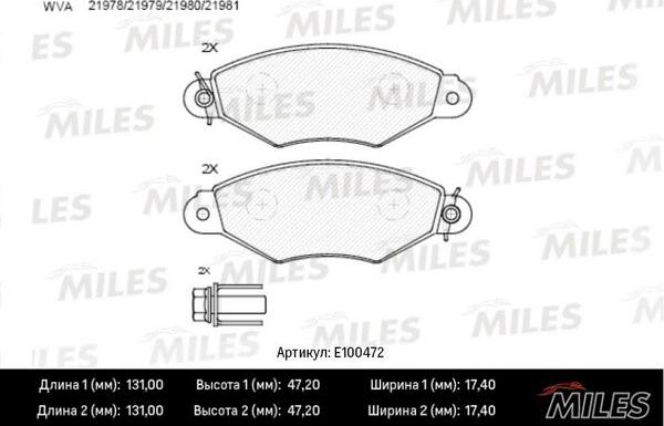 Miles E100472 - Тормозные колодки, дисковые, комплект avtokuzovplus.com.ua