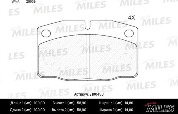 Miles E100480 - Тормозные колодки, дисковые, комплект avtokuzovplus.com.ua