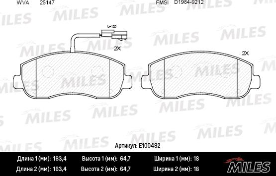 Miles E100482 - Гальмівні колодки, дискові гальма autocars.com.ua