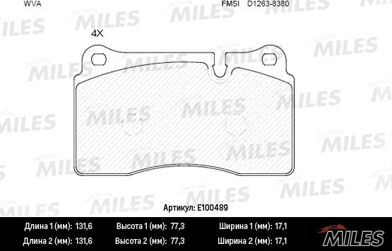 Miles E100489 - Тормозные колодки, дисковые, комплект avtokuzovplus.com.ua