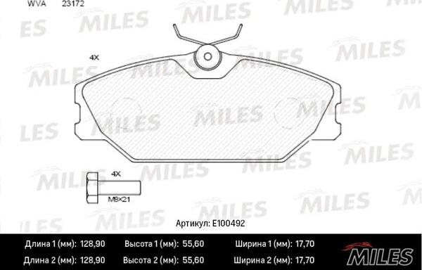 Miles E100492 - Гальмівні колодки, дискові гальма autocars.com.ua