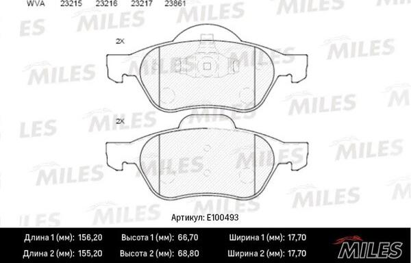Miles E100493 - Гальмівні колодки, дискові гальма autocars.com.ua