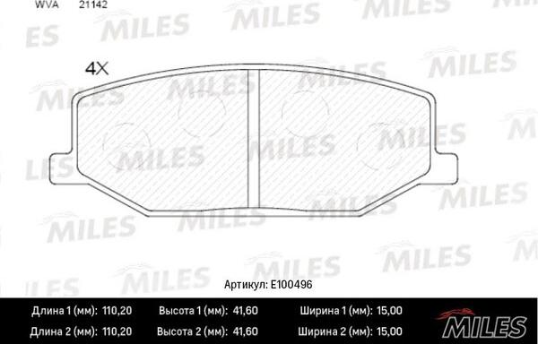 Miles E100496 - Тормозные колодки, дисковые, комплект avtokuzovplus.com.ua