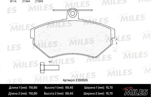 Miles E100505 - Тормозные колодки, дисковые, комплект avtokuzovplus.com.ua
