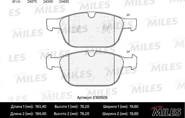 Miles E100509 - Тормозные колодки, дисковые, комплект avtokuzovplus.com.ua