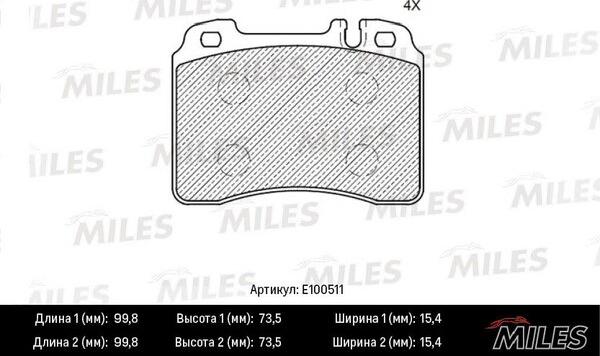 Miles E100511 - Гальмівні колодки, дискові гальма autocars.com.ua