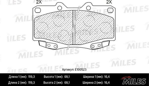 Miles E100523 - Гальмівні колодки, дискові гальма autocars.com.ua