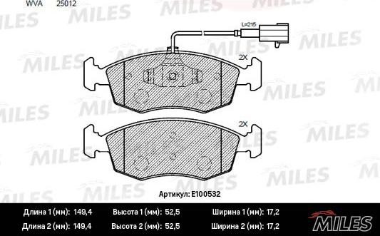 Miles E100532 - Тормозные колодки, дисковые, комплект avtokuzovplus.com.ua