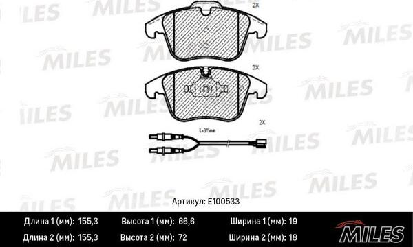 Miles E100533 - Гальмівні колодки, дискові гальма autocars.com.ua