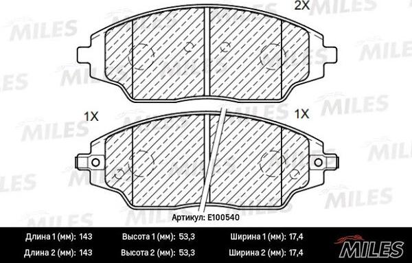 Miles E100540 - Тормозные колодки, дисковые, комплект avtokuzovplus.com.ua