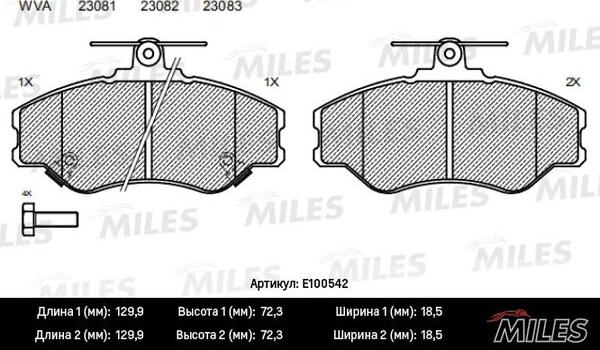 Miles E100542 - Гальмівні колодки, дискові гальма autocars.com.ua