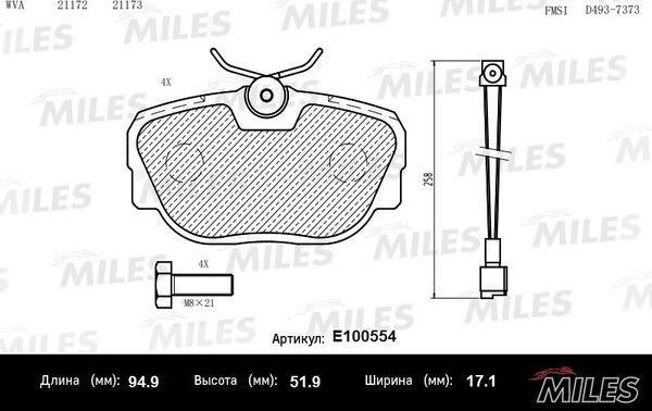 Miles E100554 - Гальмівні колодки, дискові гальма autocars.com.ua