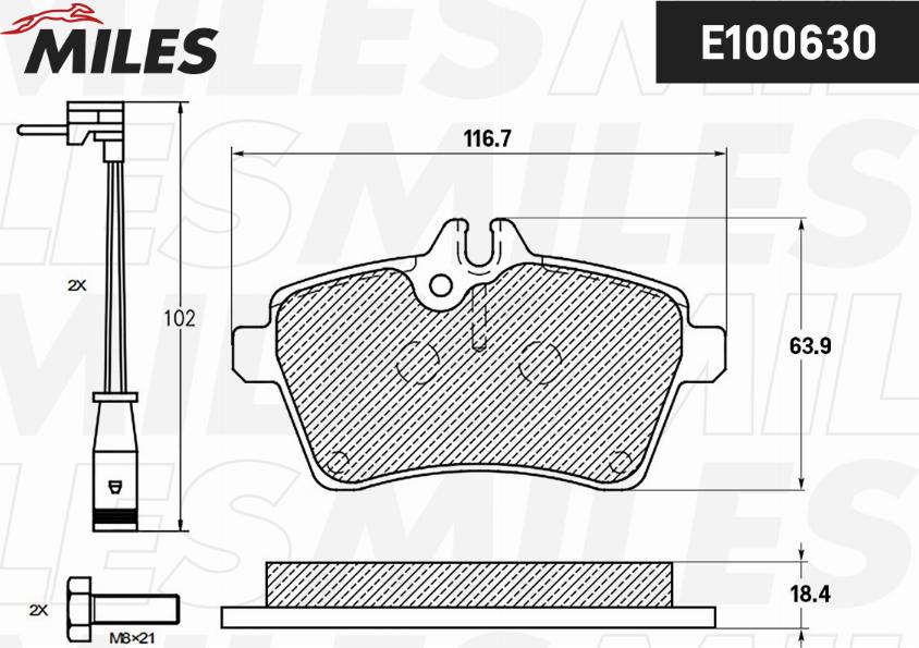 Miles E100630 - Гальмівні колодки, дискові гальма autocars.com.ua