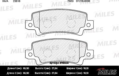 Miles E110034 - Тормозные колодки, дисковые, комплект avtokuzovplus.com.ua