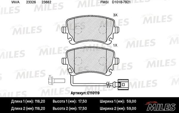 Miles E110119 - Тормозные колодки, дисковые, комплект avtokuzovplus.com.ua