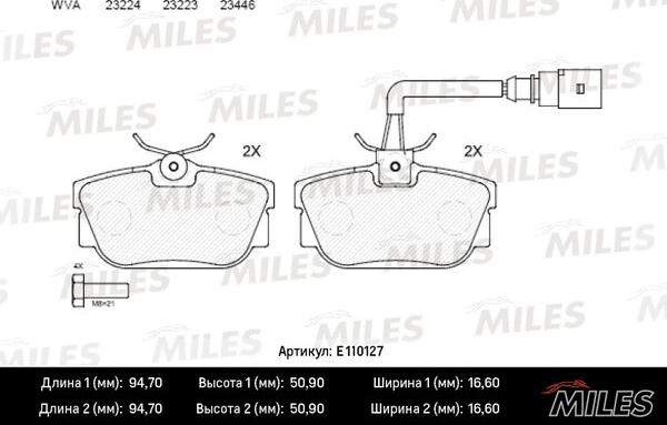 Miles E110127 - Тормозные колодки, дисковые, комплект avtokuzovplus.com.ua