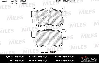 Miles E110187 - Тормозные колодки, дисковые, комплект avtokuzovplus.com.ua