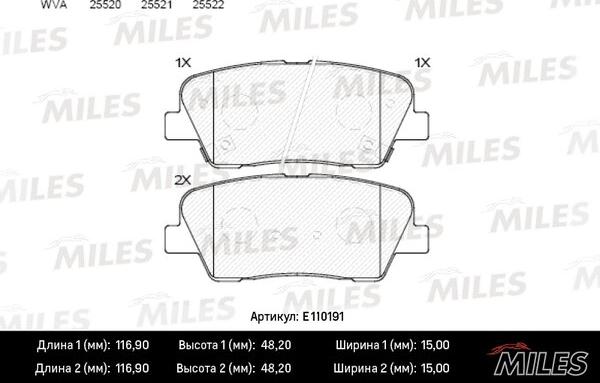Miles E110191 - Гальмівні колодки, дискові гальма autocars.com.ua