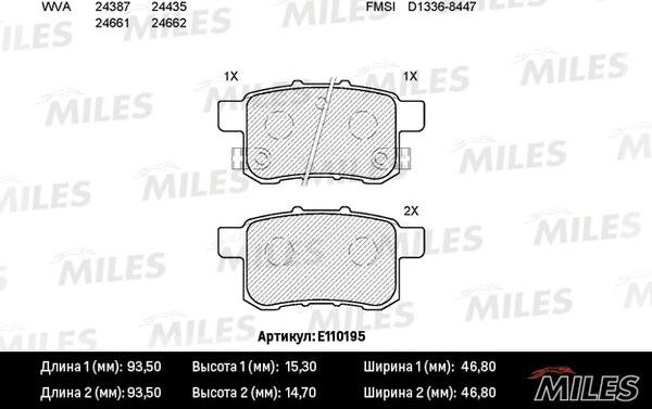 Miles E110195 - Тормозные колодки, дисковые, комплект avtokuzovplus.com.ua