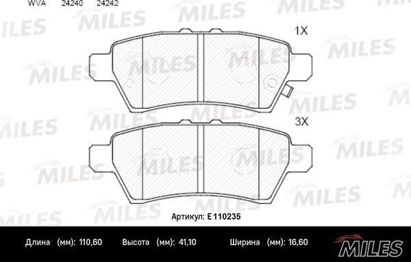 Miles E110235 - Гальмівні колодки, дискові гальма autocars.com.ua