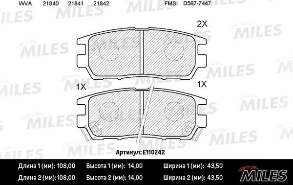 Miles E110242 - Тормозные колодки, дисковые, комплект avtokuzovplus.com.ua