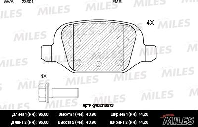 Miles E110273 - Тормозные колодки, дисковые, комплект avtokuzovplus.com.ua