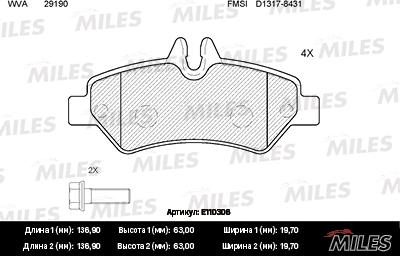 Miles E110306 - Гальмівні колодки, дискові гальма autocars.com.ua