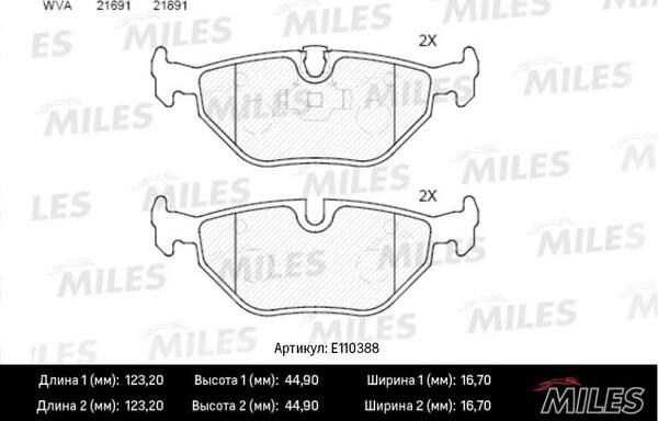 Miles E110388 - Тормозные колодки, дисковые, комплект avtokuzovplus.com.ua