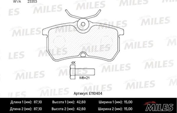 Miles E110404 - Тормозные колодки, дисковые, комплект avtokuzovplus.com.ua