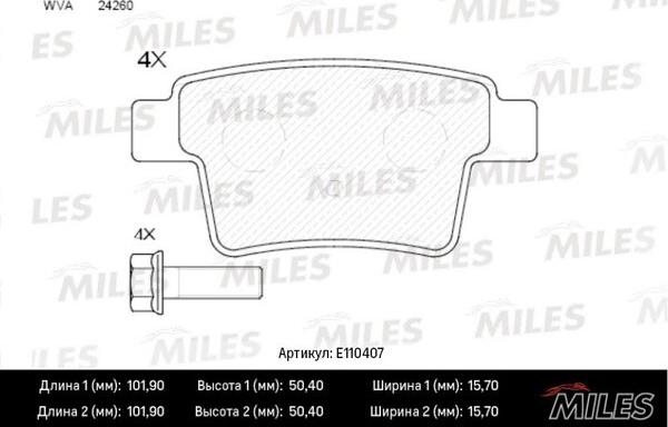 Miles E110407 - Тормозные колодки, дисковые, комплект avtokuzovplus.com.ua