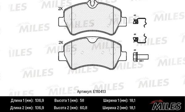 Miles E110413 - Гальмівні колодки, дискові гальма autocars.com.ua